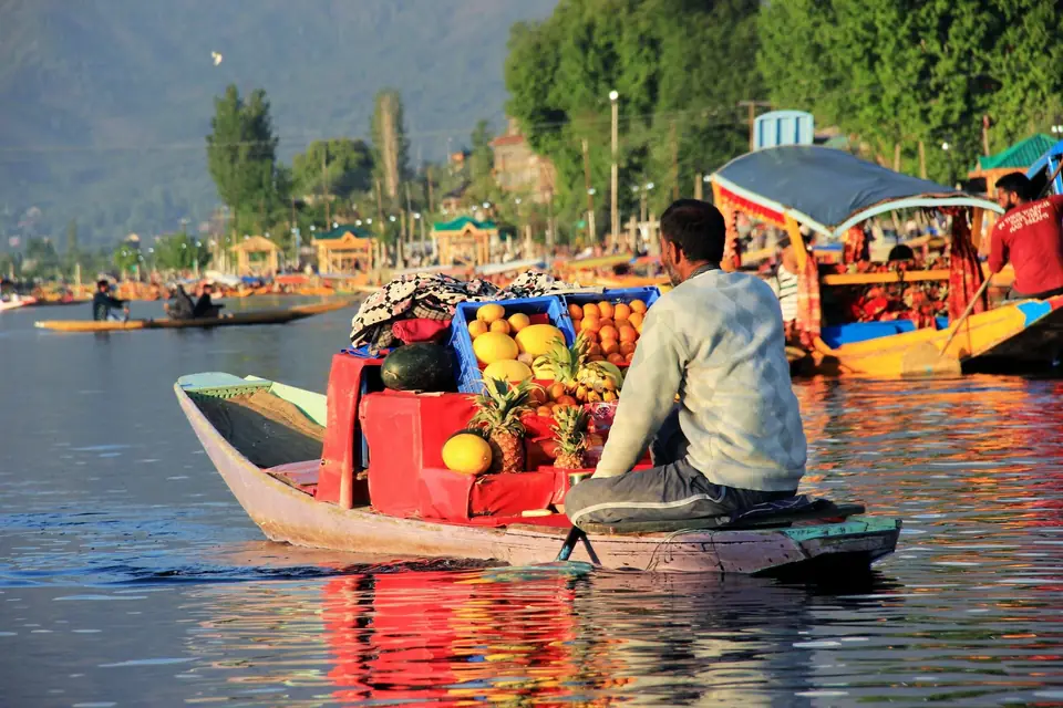 A vendor selling fruit from his boat on Dal Lake