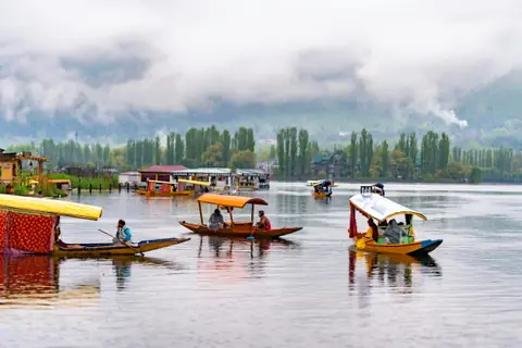 Colourful shikaras gliding across Dal Lake in Srinagar