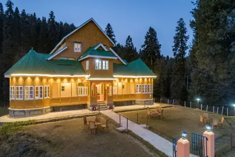 Gulmarg Ski Hill Resort lit up at dusk