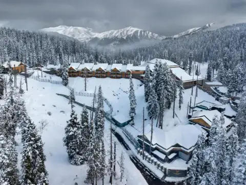 The Khyber Himalayan Resort & Spa in the snow-covered forest of Gulmarg