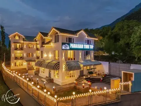 Pahalgam Twin Top lit up in the evening