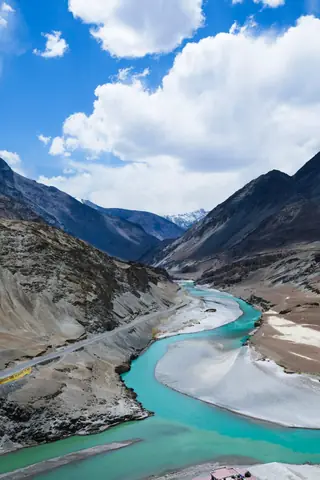 The Indus and Zanskar rivers meeting at Sangam in Ladakh