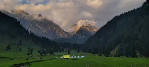 A grassy valley between mountains near Sonamarg